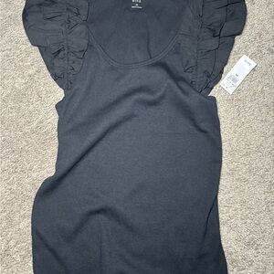Women's Black Ruffled Sleeve Top